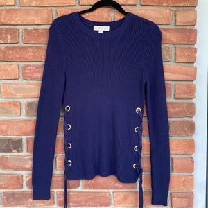 Michael Kors navy grommet lace up knit sweater